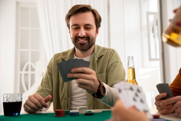 Dealer langsung di studio multi-kamera slot188 saat membagikan kartu Andar Bahar